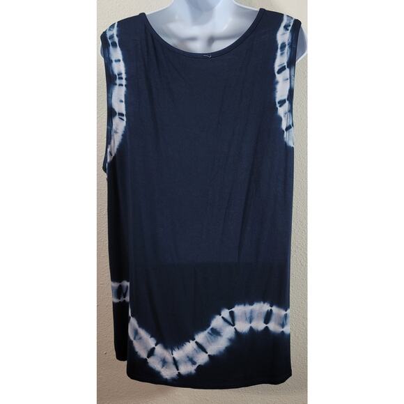 Navy Blue Tie Dyed Boho Sleeveless Top XL Lightweight Soft Stretchy - Picture 3 of 4